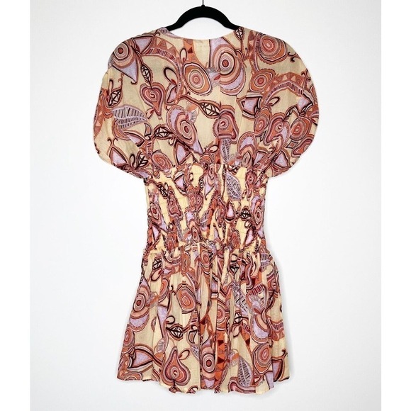 NWOT ALC Luna Printed Smocked Mini Dress Deep V-Neck Womens Multicolor Size 2 - Picture 4 of 7